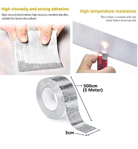 Leakage Repair Waterproof Tape for Pipe Roof Water Leakage Solution Aluminum Foil Adhesive Tape Sealing Butyl Rubber Tape for Surface Crack, Pipe Rupture (5cmx5m)